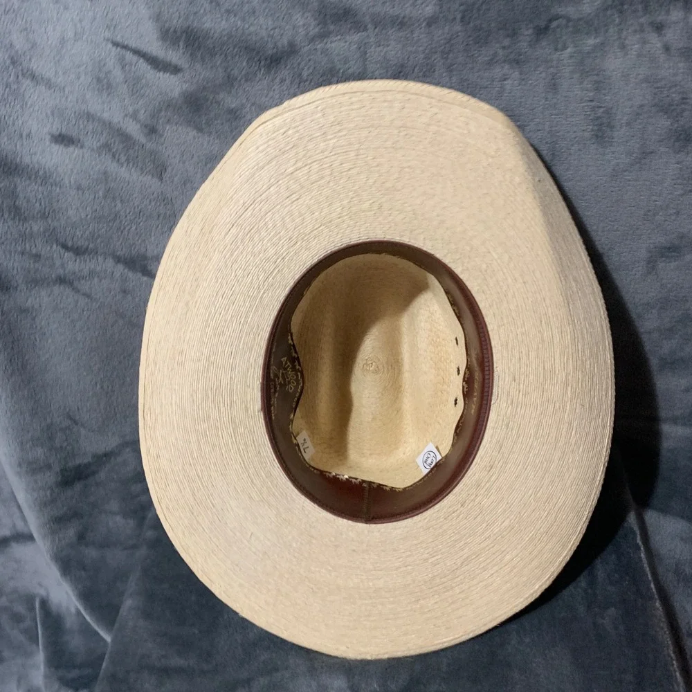 Atwood 7X Palm Leaf Straw Cowboy Hat Tan Long Oval Western 7 1/8 Made in Mexico